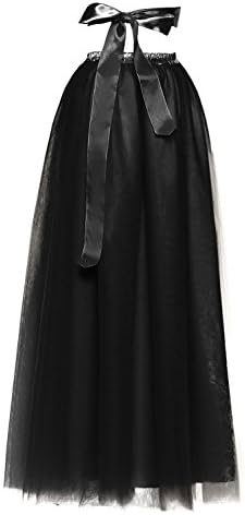 DYSS Women's 50s Tulle Petticoat Long Underskirt Slips Tutu Skirt Removable Belt Dress Black，L/XL
