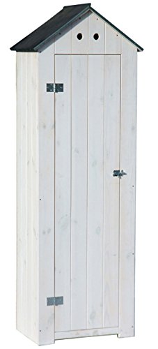 dobar 56215e Schweres Gartengerätehaus mit ausklappbarem Pflanztisch aus massivem Kiefernholz, fertig aufgebaut, 130 x 40 x 185 cm, 35 kg, weiß - 4