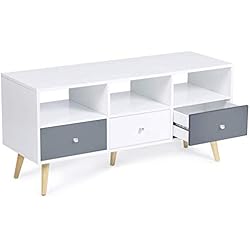 IDMarket - Meuble TV Effie scandinave 3 tiroirs bois blanc et gris