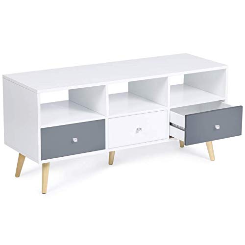 IDMarket - Meuble TV Effie scandinave 3 tiroirs bois blanc et gris
