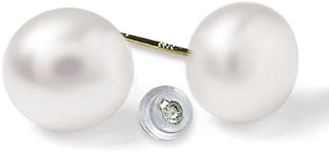 SMOKOKO Women Earring BIG Pearl Jewellery Genuine White Freshwater Cultured BIG Pearl Button Ball Stud Earrings - AAAA Quality (11-12mm)