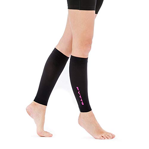 Fytto 1022 Chaussettes de Contention Sans Pieds Classe 2, Compression Médicale Graduée 15-20mmHg, Hauteur Genou, Homme/Femme ,Logo Rose, L
