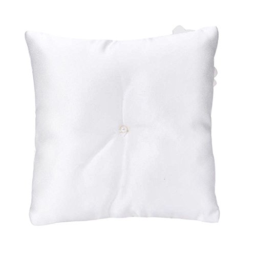 Stil Satinband Schleife Hochzeit Ring Kissen Pocket Kissen mit Pearl Flower Party Dekoration Supplies – Kleine, 14 x 14 cm Beige Blume - 3