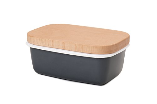 G.a HOMEFAVOR Mantequillera con tapa de Madera, Gris Carbón