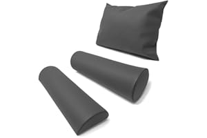 Physiofit24 Lagerungsset GRAU Chrom Halbrolle + Rolle + Kopfkissen Made IN Germany (Knierolle/Nackenrolle) (Anthrazit)