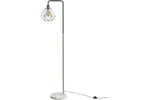 MiniSun Retro Style Black/Chrome Metal & White Marble Base Floor Lamp - Complete with a Silver Chrome Metal Basket Cage Shade