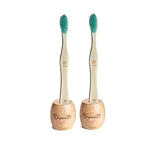 Organic B Neem Wood Bristle Toothbrush ECO Friendly Toothbrush For Adults, Kids with Soft Medium Bristles - 2 Pieces Medium Size