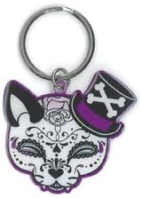 Miss Cherry Martini - Top Hat, Black & White Cat, Cheeky Tophat Cat Sugar Skull - Awesome Metal Keychain - 1.75" x 2.5" NEW