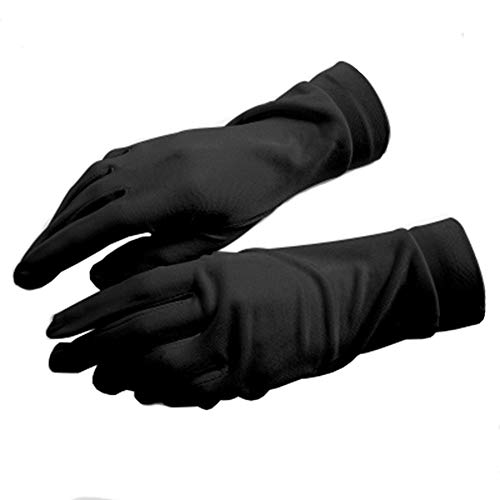 Q.KIM 100% Gants en Soie pour sports en extérieur Courts Gants Mariage Satin Hydratants Gloves Gants Doublure Écran solaire Anti-uv,Noir, Noir, S/M
