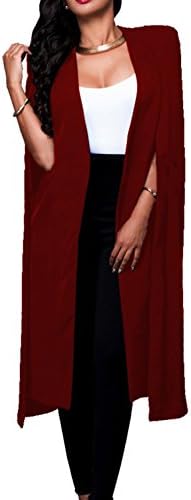 Women Casual Solid Open Front Long Shawls Capes Blazer Outerwear Plus Size Red S