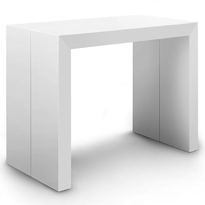 Menzzo AT8027 Contemporain Nassau Table Console Bois Laqué Blanc 50/100/150/200 x 100 x 75 cm