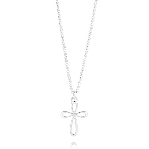 Molly Brown London Sterling Silver Signature Cherish Cross Necklace. Ideal for Christening, Holy Communion Gifts for Girls, Flower Girl and Bridesmaids Gifts