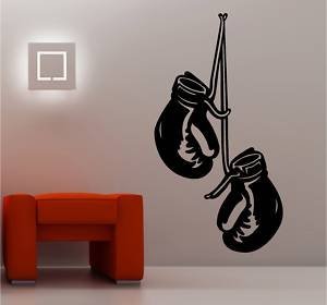 Online Design Boxing Gloves Wall Art Sticker Vinyl Bedroom Kids Gym - Black