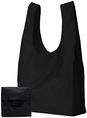 IMBS Reusable Shopping Grocery Tote Bag for Life ECO Friendly Travel Beach Compact Ripstop Nylon Bags Simple Standard Design Gift - Black (#1, Top Seller)