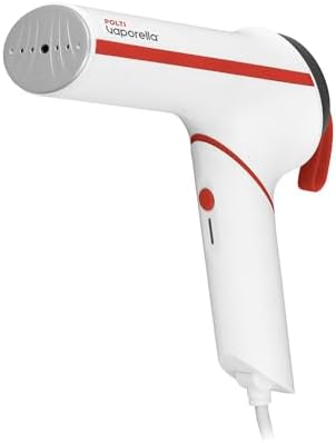 Polti Vaporella Vertical Styler GSM50R, Ferro da Stiro Verticale Portatile con Manico Pieghevole, Riscaldamento in 30 Sec, Bianco e Rosso