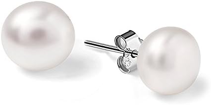 SMOKOKO Women Earring Pearl Jewellery Genuine White Freshwater Cultured Pearl Button Ball Stud Earrings - AAAA Quality