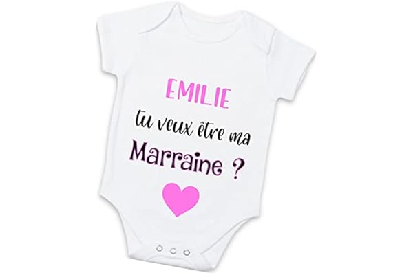 Body ou tee-shirt enfant personnalisé – "Tu veux être ma Marraine ?" – Cadeau annonce marraine – Prénom de la marraine – Rose ou bleu – De 3 mois à 4 ans (Demande marraine)