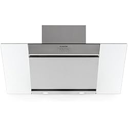 Klarstein Zola 90 - Hotte aspirante inclinée, Puissance max.635 m³/h, Éclairage LED, Visière en verre, Panneau en inox repliable, Taille 90cm, Kit montage inclus, Poids env. 15,4 kg, Argent