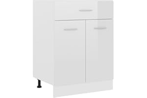 vidaXL Kitchen Cabinet 1 Drawer 2 Shelves Cupboard Kitchen Furniture Built-in Kitchen Storage Cabinet High-Gloss White 60 x 46 x 81.5 cm Chipboard
