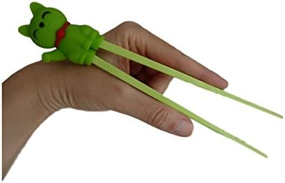 Unique Boutique green chopsticks with cat top piece, for beginners, children and elderly people, reusable learning chopsticks, with lucky Chinese cat