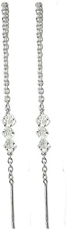Sterling Silver Triple CZ Crystal Pull Through Earrings