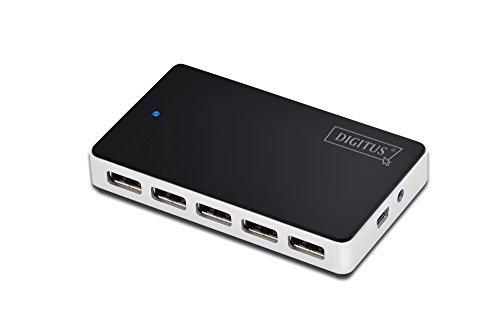 DIGITUS USB 2.0 HUB, 10-Port, 4x USB A, 1x USB B mini, inkl. USB A - mini USB Kabel & 5V 4A Netzteil, schwarz