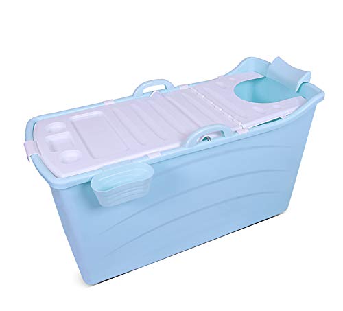 Bañera plegable, bañera portátil, bañera grande, piscina para niños, bañera de plástico, familia para niños, PVC ecológico (azul, con tapa)
