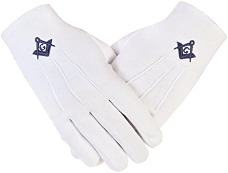 Gloves4Masons Freemasons masonic white Cotton Gloves in Navy Blue Square Compass and G-PCI (2XL-12)