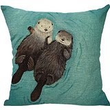Derhamstore Two lovely sea otter Pattern Unique Fashion printing Plush cloth 18 X 18 inch Pillowcase