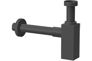 Inbagno Sifone lavabo Bagno, Nero Opaco in Ottone, Attacco Universale 1” 1/4, Regolabile in Altezza e Lunghezza (Quadrato)