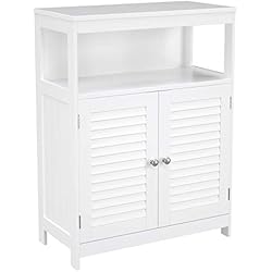 VASAGLE Meuble Salle de Bain, Armoire de Rangement, Commode, avec 2 Portes Claire-Voie, Blanc, BBC40WT