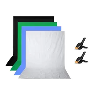 HIFFIN 8x12 ft Blue|White|Green|Black Screen, Photography Backdrop Background with 2 Clip, Grey & Blue Chromakey Panel for Photo Backdrop Video Studio, Muslin Background Screen