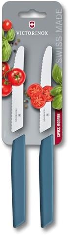 Victorinox Swiss Modern Set di coltelli da spuntino, 2 pezzi, lama extra-affilata, lama seghettata, 11 cm, acciaio inossidabile, blu