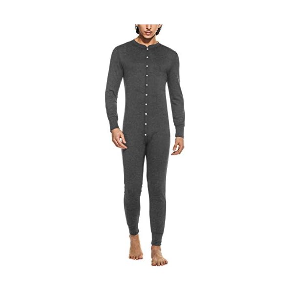 Herren Jumpsuit Einteiler – Thermounterwäsche, Stretch, Mit Knöpfen, Als Pyjama Oder Bodysuit