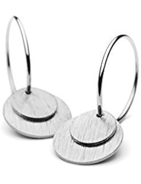 PERNILLE CORYDON Damen Creolen Ohrringe DOUBLE COIN mit je zwei runden Kreis-Anhängern mit gebürsteter Oberfläche...