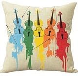Decorative Cotton Linen Colorful Vionlins Throw Pillow Case Cover Violin Cushion Cover Case 18*18 New Design Custom Decor Square Cushion Covers by Pillowbox