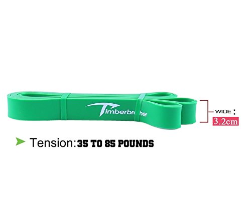 Timberbrother Bandas de Ejercicios / Bandas de resistencia para Home Fitness, Crossfit, Pull Up Assist, Fuerza Entrenamiento y ejercicios de Powerlifting (Verde - 208cm x 0.45cm x 3.2cm)