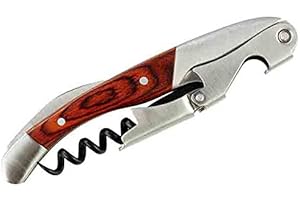 BUDDY´S BAR Buddy's Bar - Cavatappi multifunzione, lunghezza 11,5 cm, doppia leva pieghevole, apribottiglie per vini e bottiglie, cavatappi professionale in acciaio inox e legno, per sommelier, camerieri, baristi