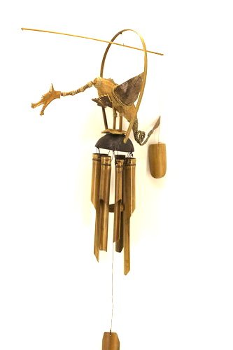 Ca 80cm Drachen Windspiel Klangspiel Garten Wetterfest Handarbeit Bambus Kokosnuss Holz W71 - 3