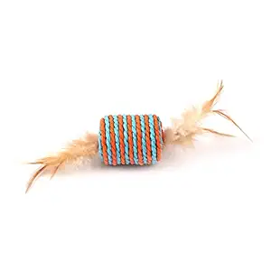 Go Pet Cat Toys Pet Paper Rope Cylinde Feather Toy Interactive Cat Scratch-Resistant Toy Pet Entertainment (Color May Vary) Size : 5.5 * 4.5cm (Excluding Feather Yarn Length)