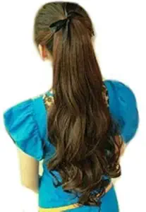 VIEWS Hair Extensions And Wigs Ribbon Ponytail Brown Wavy Hair Extension For Girls And Women