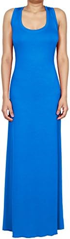 Plain Scoop Neck Sleevelesss Bodycon Long Maxi Dress (Royal Blue 24)