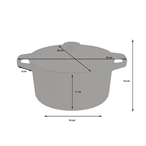 ProCook Bratentopf aus Gusseisen, 20 cm Ø, 2,9 l Volumen, rund, in schattiertem Rot - 6