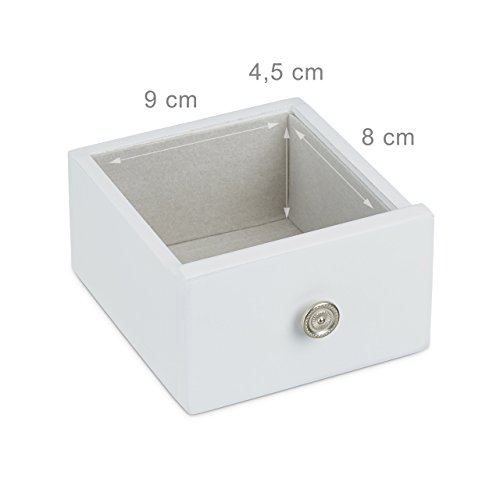 Relaxdays Schmuckkästchen mit Tür H x B x T: ca. 30 x 26 x 11 cm großer Schmuckkasten mit 4 Fächern Schmuckschrank aus Holz mit Schubladen und Spiegel Schränkchen mit Schmuckhalter für Ketten, weiß - 5