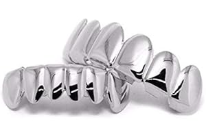 SHOP-STORY - Ensemble de Dents Style Hip Hop Grillz - Partie Haute et Partie Basse - Dentier Taille Universelle - Mise en Place Facile - Argenté