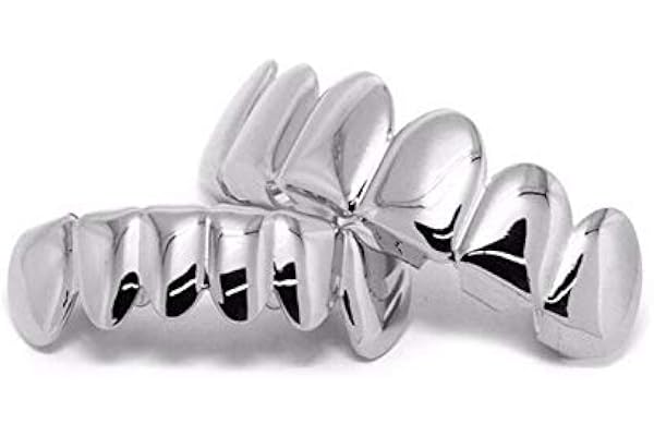 Shop-Story - Ensemble de Dents Style Hip Hop Grillz - Partie Haute et Partie Basse - Dentier Taille Universelle - Mise en Place Facile - Argenté