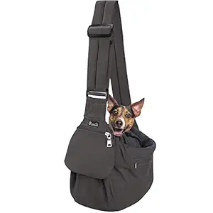 Lukovee Pet Sling Carrier, Dog Papoose Hand Free Puppy Cat Carry Bag with Bottom Supported Adjustable Padded Shoulder Strap and Bag Opening Front Zipper Pocket Safety Belt for Small Dogs (Grey)