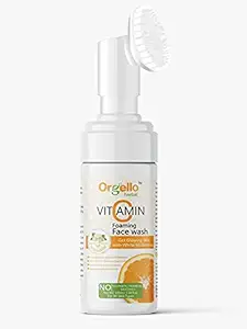 Orgello Vitamin C Foaming Face Wash With Brush For Men Women Boys Girls | Vitamin C Anti Aging Normal Oily Combination All Skin Types | 100 ml | Pack of 1