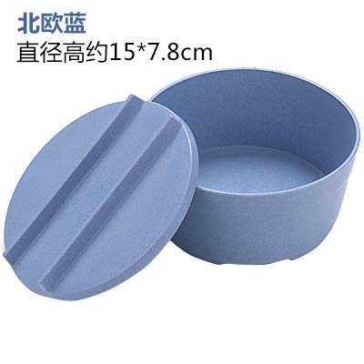 Preisvergleich Produktbild MUMUXI Studenten niedlich Besteck eine Schüssel mit Instant - Nudeln Suppenschüssel Reisschüssel zu Hause Artefakt japanische Plastikschüssel mit einer Deckel Oberfläche zu essen Schüssel, Nordic blau