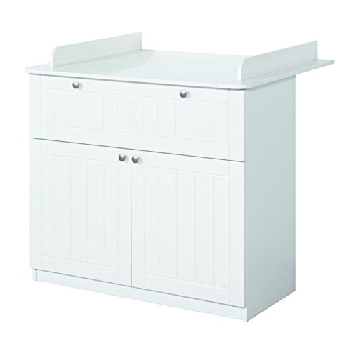 Preisvergleich Produktbild roba Wickelkommode, Babyzimmer 'Dreamworld 3', Kommode inkl. Wickelansatz, Kindermöbel gefräst weiß, 2 Türen 'Soft Close', 1 Schublade